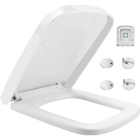 Abattant WC carré à fermeture lente avec charnières réglables, facile à nettoyer (blanc) (1/5)