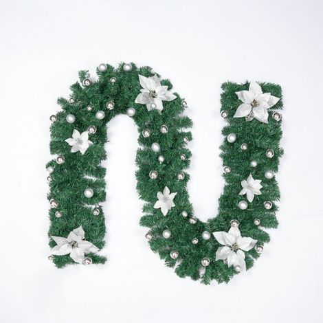2,7 m lange, wasserdichte Weihnachtsgirlande, Baumschmuck, Türdekoration, Girlanden für Treppen und Partys (Silber)