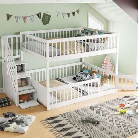 MEUBLIV Etagenbett 140x200 cm weiß – Treppe mit Stauraum, ohne Matratze (1/5)