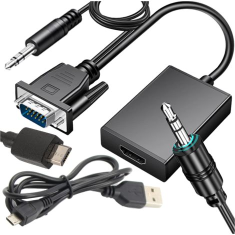 Adattatore convertitore video da VGA a HDMI + adattatore jack audio da 3,5 mm (1/5)