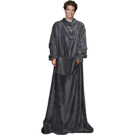 Sherpa-TV-Decke 170×200 cm mit Ärmeln/Taschen, kuschelige Winterdecke für Erwachsene