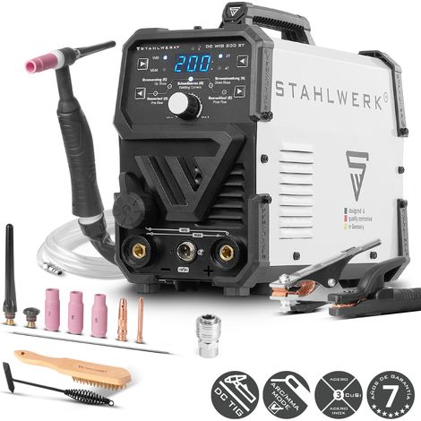 STAHLWERK Soldador combinado 2 en 1 DC TIG 200 ST – Función TIG & MMA (Electrodo/ARC) hasta 200 A, encendido HF, Anti-Stick, apto para acero, acero inoxidable, cobre y latón, no apto para aluminio