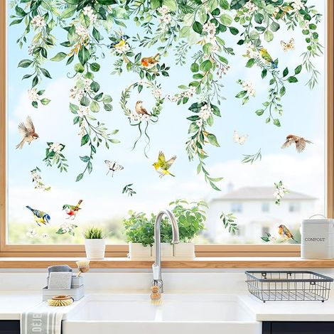 Plants and Flowers Window Stickers – Decorative Green Window Sticker, Anti-Collision Electrostatic Window Stickers for Windows, Doors, Kitchen, Office and Bedroom (1/5)
