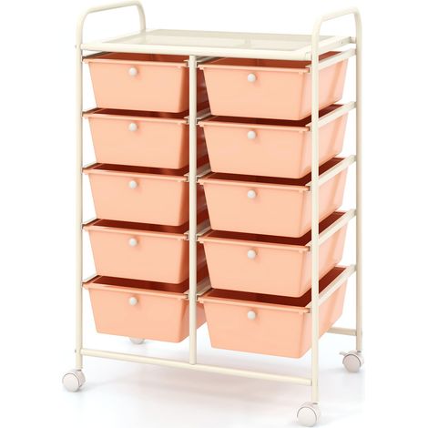 COSTWAY 10-Drawer Storage Cart Rolling Cart w/Universal Wheel & Handle Pink (1/5)