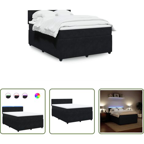 Matelas à ressorts ensachés - Sommier à lattes de lit avec matelas Noir 140x190 cm Velours (1/5)