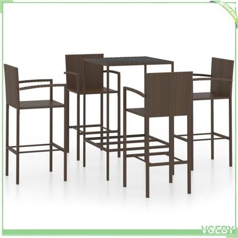 Ensemble de bar de jardin - FAFEICY - 3064839 - Résine tressée marron - Table verre trempé - 4 tabourets 110 kg (1/5)