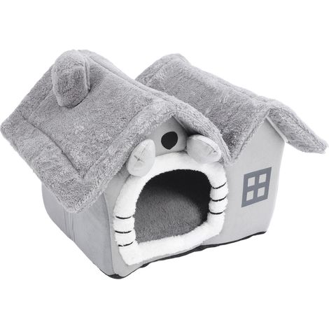 Maison pour chat mignonne, pliable, détachable, en tissu doux et éponge respirant, grand espace, lit-grotte pour chat d'intérieur, pour chambre à coucher, taille M (animaux de moins de 7,5 kg) (1/5)