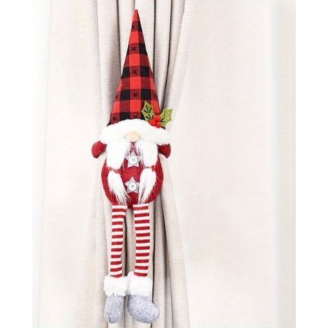 Attaches de rideau Père Noël, en polyester rouge et gris, décoration de fenêtre de Noël (1/5)