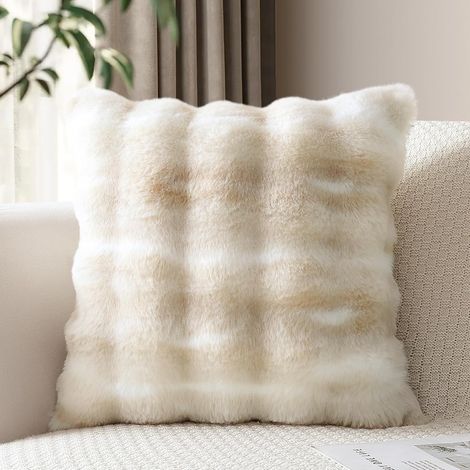 Lot de 1 Housse de Coussin Moelleuse 40x40 cm Taie d'oreiller Décorative Douce et Pelucheuse en Fausse Fourrure pour Canapé, Salon, Chambre (Blanc Beige) (1/5)