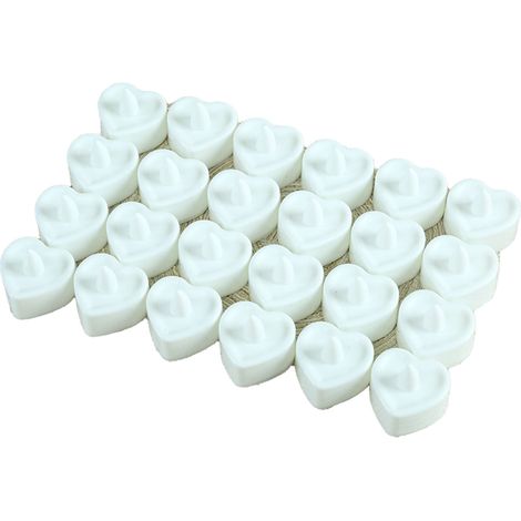Lot de 24 bougies LED en forme de cœur, sans flamme et sans odeur, avec télécommande, blanches, pour la décoration intérieure. (1/5)