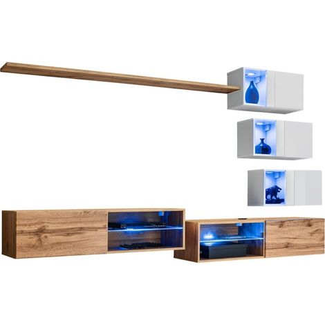 Conjunto de muebles de salón SWITCH XXIV diseño, color roble y blanco.