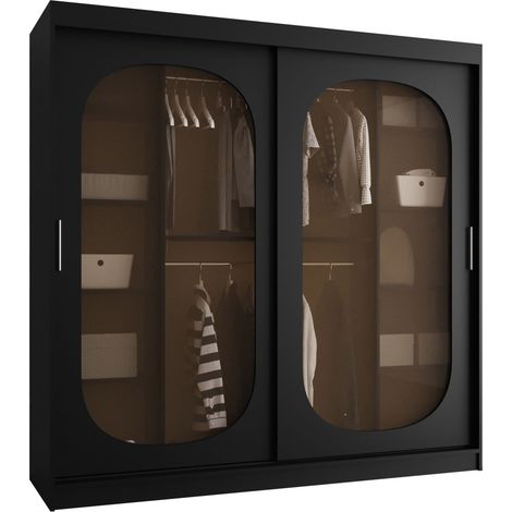 Armoire Hartford 521, Noir, 200x200x62cm, Portes d'armoire: Coulissantes, Nombre d'étagères: 0 (1/4)