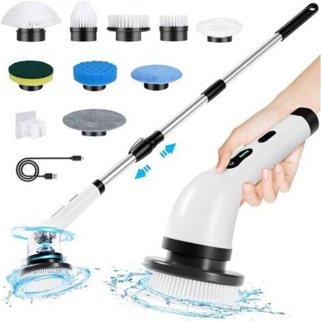 Brosse Electrique Nettoyage Rotative, Brosse de Nettoyage sans Fil avec 9 Têtes de Brosse Remplaçables,avec Poignée Réglable (1/5)