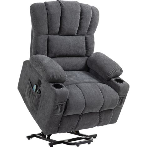 Chaise debout électrique alimentation massage chauffage ports USB porte gobelets gris foncé (1/5)