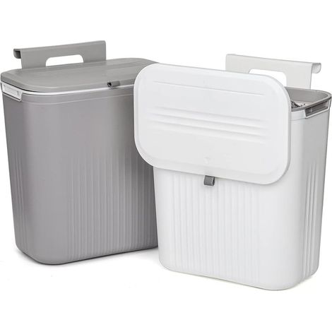 Poubelle sous évier 2 pièces – Poubelle suspendue avec couvercle – Capacité 9L – Plastique sans BPA, inodore – Installation murale ou sur comptoir (1/4)