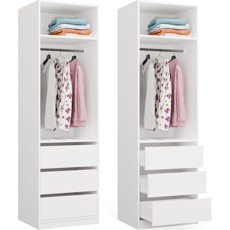OPENO 1W1P3S - Armadio Modulare con barra e 3 cassetti - 60x200x50 cm - BIANCO (1/5)