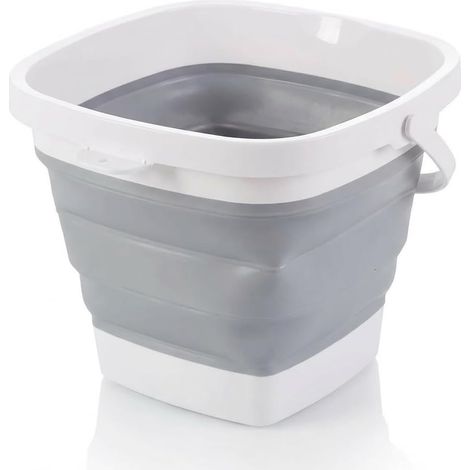 Seau pliable, peu encombrant et durable, avec une poignée ergonomique, adapté à une utilisation à la maison et à l'extérieur, gris, 10 litres.