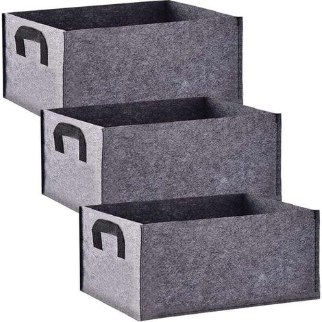 Bolsas de cultivo rectangulares negras de tela no tejida de 3 piezas KZQ con asa para hortalizas, flores y frutas de interior y exterior - KZQ