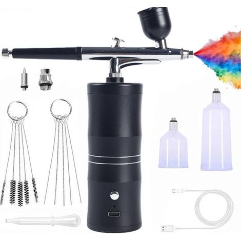 Kit aérographe sans fil avec compresseur - Comprend 2 réservoirs et une buse de 0,3 mm/0,5 mm (1/5)