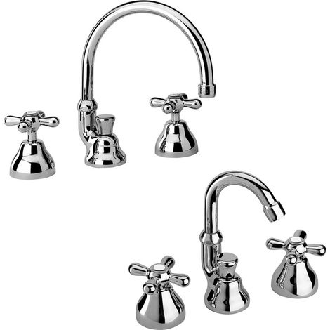 Set rubinetti lavabo a canna alta e bidet con manopole cromo stile classico Liberty Paini (1/5)