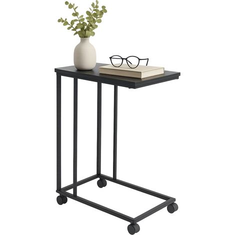 Mesa auxiliar en forma de C con ruedas - Superficie con efecto madera