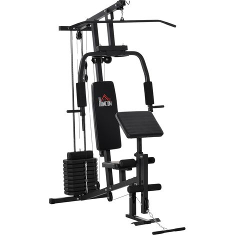 Gym Kraftstation Fitnessgerät Fitnessstation Fitnesscenter Inkl. Gewichten Mit Rollenpolsterung Stahl Kunstleder Schwarz 148 X 108 X 207 Cm (1/5)