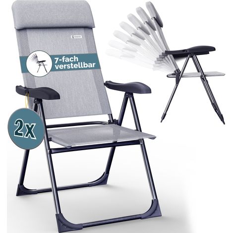 CASARIA® Gartenstühle Set Klappbar 7-fach Verstellbar Alu mit hoher Rückenlehne Liegefunktion Faltbar Balkon Campingstuhl Klappstuhl Hochlehner 2er Set Grau Melange