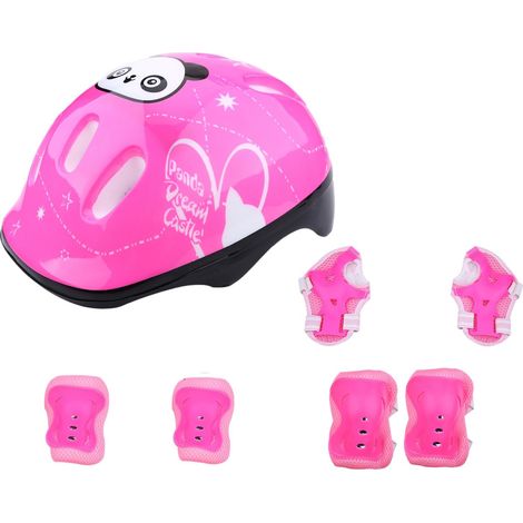 7 Pièces/Ensemble Sport Ensemble De Protection Genouillère Athlétique Casque Protège-Poignets Réglable Enfants Planche à roulettes équipement De Protection Ensemble pour Les Jeunes Vélo(Rose) (1/5)