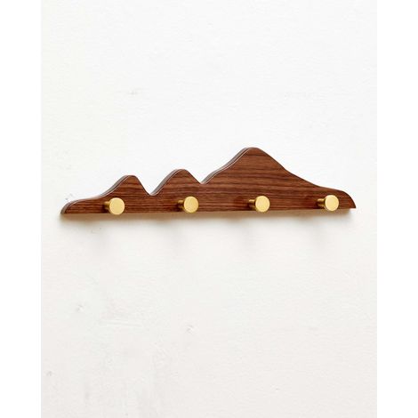Porte-manteau mural en bois – Patère en bois avec 4 crochets en laiton doré pour entrée, salle de bain et chambre