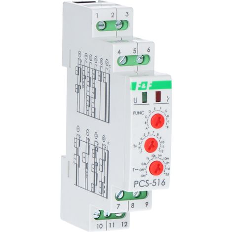 Relè temporizzato PCS-516 DUO, dieci funzioni, con ingressi: START e RESET, contatti: 1P, I=8A, U=230V e 24V (1/4)