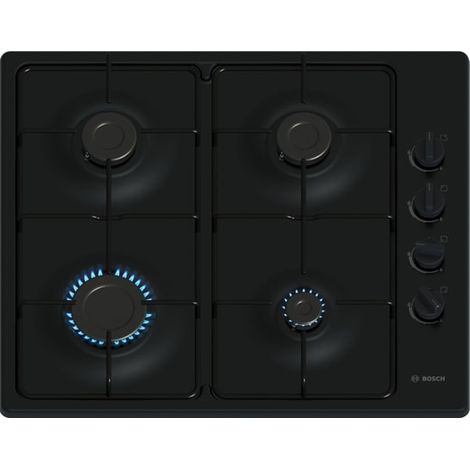 Bosch – Table gaz inox 60 cm – 4 foyers dont un brûleur rapide 3 kW – Allumage électrique – Sécurité thermocouple – Compatible gaz naturel et propane (1/5)