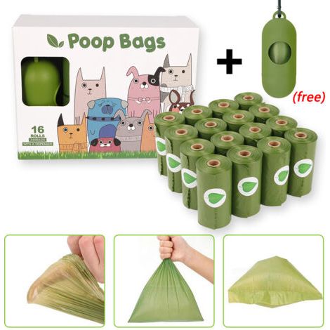 Dog Poop Bag 300 Bags with Dispenser - Dog Poop Bag 20 Rolls - 23 x 33 cm Large Capacity - Thick, Durable and Waterproof for Walking and Travel - Lavender Scent, Green (1/5)