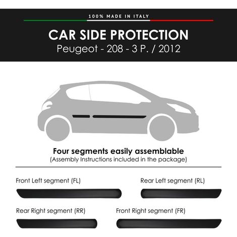 Modanature Laterali per Peugeot con Biadesivo 3M - Modello: 208 - 3P.