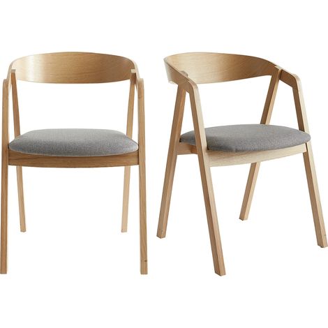 Set de 2 sillas nórdicas de madera clara de roble macizo y tela gris LOVA (1/4)