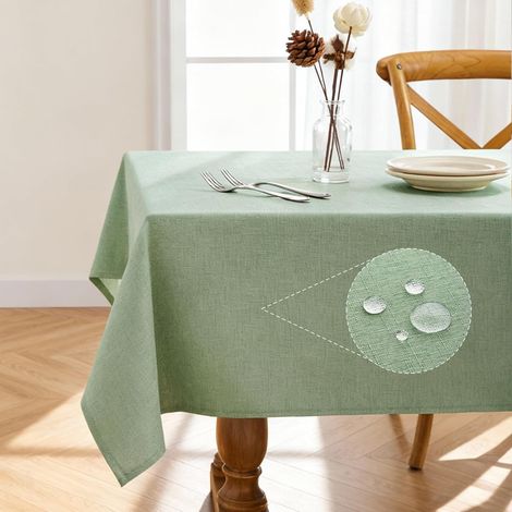 Nappe rectangulaire lin imperméable antitache infroissable, 140x200cm (vert sauge) (1/5)