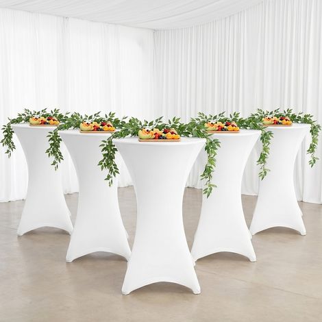 Jiubiaz Funda para mesa alta redonda Ø60×110 cm – Mantel extensible para bodas y banquetes Blanco 5x