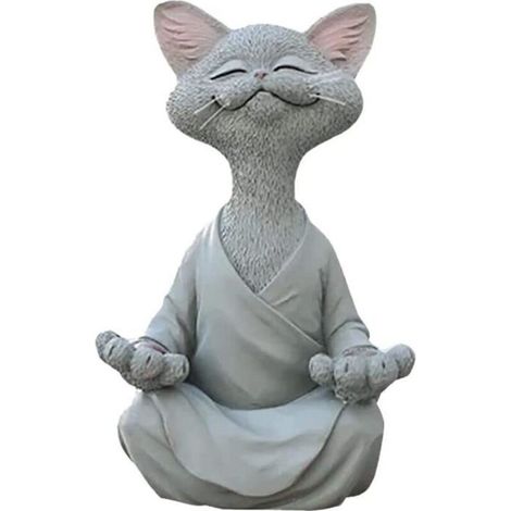 Bouddha Chat Statue,Yoga Bouddha Zen Chat Méditation Chat Statue,Statue de Chat Zen Happy Cat Buddha Extérieure Pelouse Décoration