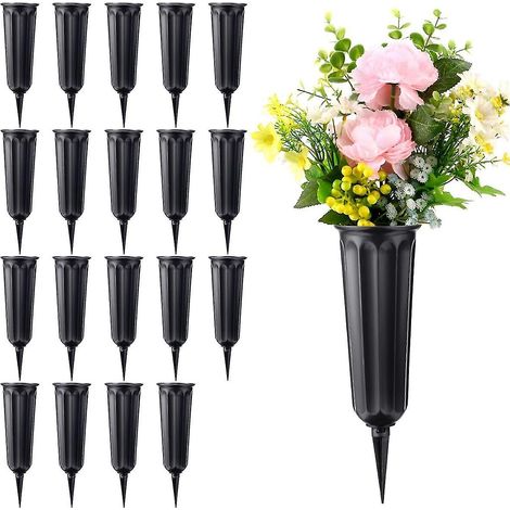Lot de 20 vases de cimetière à picots, vases en plastique pour fleurs, décorations funéraires, vases commémoratifs (1/5)