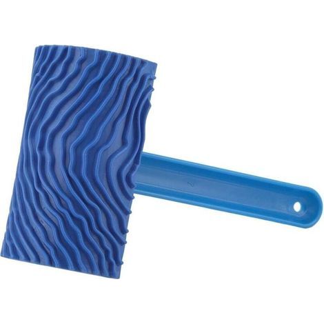 Rouleau de peinture avec motif en relief pour effet veinure de bois, bleu, avec manche, outil de bricolage pour décoration murale (1/4)