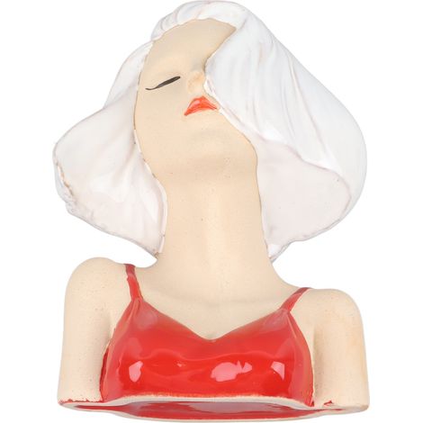 Vase en céramique blanche représentant un visage de fille, sculpture décorative moderne, idéal pour le salon, la chambre ou le bureau. (1/5)