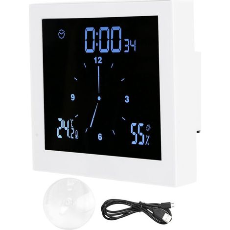1 Horloge de salle de bain, étanche IP65, thermomètre hygromètre, compte à rebours, pour douche (1/5)