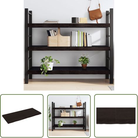 The Living Store Wandregal Dunkelbraun 140x60x(2-6)cm Massivholz Eiche Behandelt - Eichenholz Regal - Wandregal Massiv - Holzkasten - Landhaus Dekoration - Vintage Möbel (1/5)