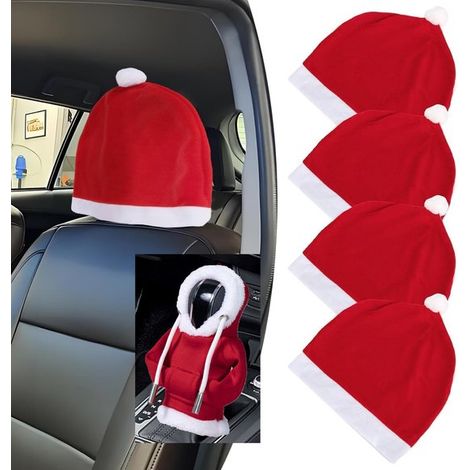 Décorations de Noël - Ensemble de 4 housses d'appuie-tête de siège auto Père Noël et 1 housse anti-poussière pour levier de vitesse - Accessoires auto de Noël amusants - Convient à la plupart des modè (1/5)