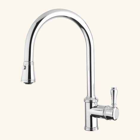 Robinet de lave-mains vintage chromé – Douchette extractible 2 jets – Hauteur sous bec 172mm – Bec col de cygne 219mm – Chambord