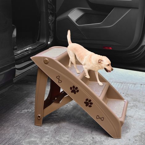 Escalier pour Chien Pliant à 4 Marches en Plastique Charge 60KG 64 x 39 x 49 cm Feutre Doux Chiens et Chats Café (1/2)