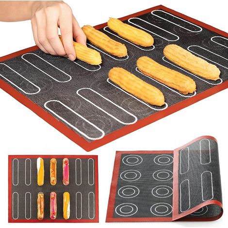 Set di 2 tappetini da forno per macarons, in silicone, bifacciali, antiaderenti, resistenti al calore e riutilizzabili, 40 x 30 cm. (1/5)