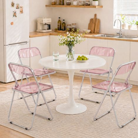 Lot de 4 chaises pliantes en acrylique transparent, rose (1/5)