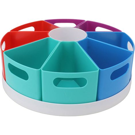 Organisateur de bureau rotatif 360° en plastique avec bacs amovibles, 8 bacs colorés + 1 bac rond, porte-stylos pour crayons et pinceaux, diamètre 30cm, hauteur 11.5cm, socle, enfant (1/5)