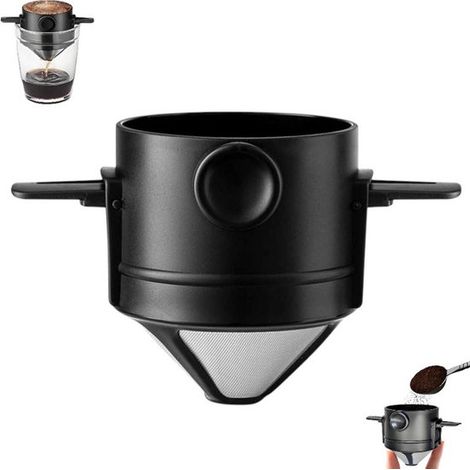 1 filtre à café - Porte-filtre à café - Filtre à café en acier inoxydable - Réutilisable - Filtre à café - Cafetière portable - Cafetière de camping - Convient pour la maison, le bureau et les voyages (1/5)