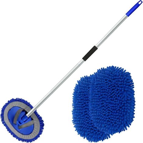 Set di spazzole e mocio in microfibra da 62" per autolavaggio con guanto in spugna e manico lungo, accessori per la pulizia dell'auto, spolverino, strumenti per il lavaggio dell'auto - Crezuo